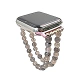 Healing Crystal Beaded Strap for Watch – Natural Stone Bracelet for Emotional Balance & Positive Energy watch band beaded (5-Dream Amethyst, Silver 38/40/41-20mm)(4-Black Tourmaline,Black 42/44/45-20m