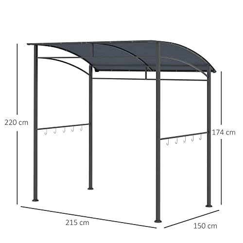 Outsunny 2.2 X 1.5 M Bbq Grill Gazebo Tent, Garden Grill With Metal Frame, Curved Canopy And 10 Hooks, Outdoor Sun Shade, Dark Grey - 7