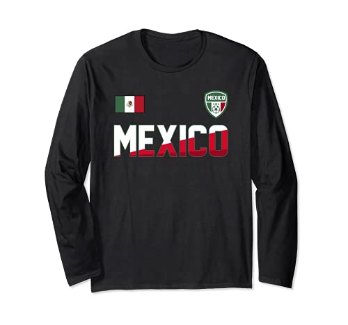 Mexico Football Bold Text Flag Left Chest Long Sleeve T-Shirt, Black