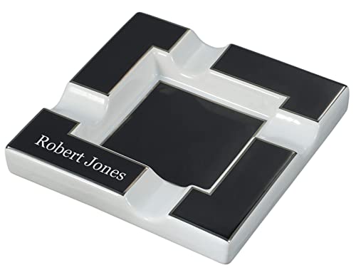 Personalized Visol Renner Black & White Ceramic Cigar Ashtray (Text)