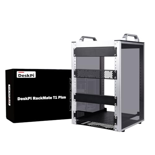 GeeekPi DeskPi RackMate T1 Plus - Armario para servidores (8U, 10 pulgadas, 260 mm de profundidad, con estante y placa ciega, para NAS, AV y redes (plata)