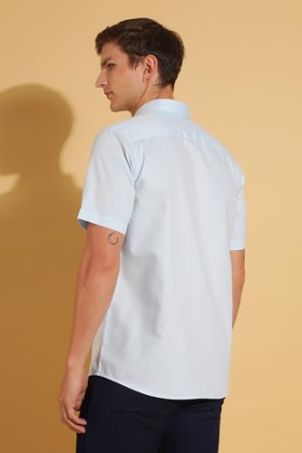 Image of Fyltr Men's Regular Fit Cotton Blend Shirt - Half Sleeve | Stylized Collar Band | Formal Shirts for Men