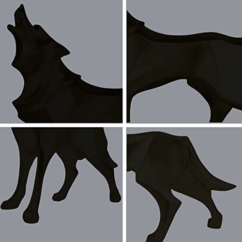 Abstract Geometric Wolf Sculpture Animal Statues Art Figurines Home Decorations For Living Room Bookshelf Floating Shelves Tv Bar Cabinets Desk Decor Table Centerpieces Ornaments ( Wolf A, Black ) #TOP1