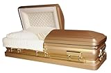 Casket Depot 18 Gauge Collection, The Goldstar Casket, Handcrafted for Humans with Stunning Golden Finish, Soft Beige Crepe Interior, Adjustable Bed with Gasket Seal, and Reinforced Handles