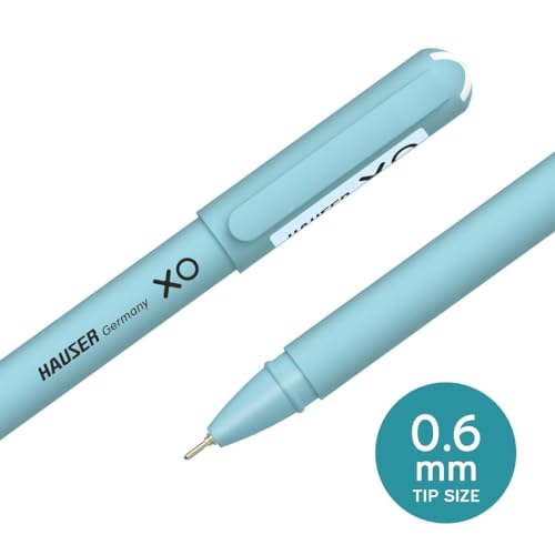 Hauser XO 0.7mm Ball Pen Blister Pack | Sleek Body & Minimalistic Design | Matt Finish & Solid Body Type | Low Viscosity Ink With Ultra Durable Tip | Blue Ink, Pack of 10 Pens