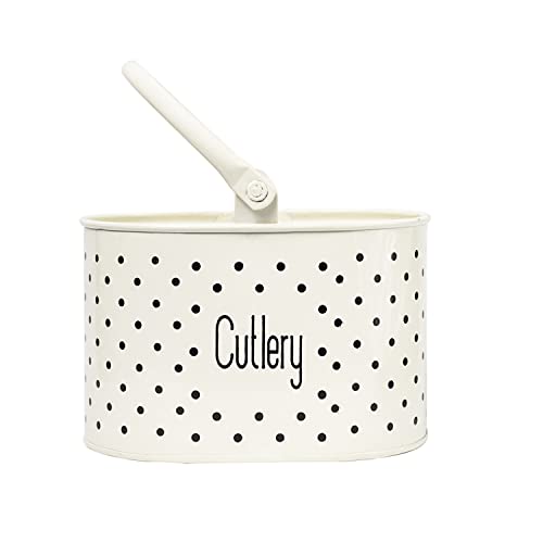 Image of MARKET 99 Galvanised Iron Stylish Ivory Cutlery Holder|Rustic Kitchen Utensil Organizer for Spoons,Forks,Knives|Multipurpose Countertop Rack for Dining Table & Office Desk|Vintage Finish,17x12x13 cm