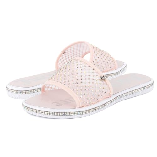 Image of Juicy Couture Women's Slide Sandals - Glitter Bling Open Toe Sparkle Flats - Dressy Summer Casual Footwear