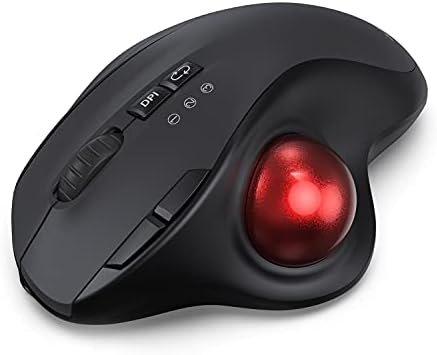KKUOD 2.4G+Dual Bluetooth Wireless Trackball Mouse, 3-Device Connection Ergonomic Mouse, Rechargeable Ergo Mouse with USB-C Port and 3 DPI, Thumb-Operated Mouse for PC Computer Laptop Tablet