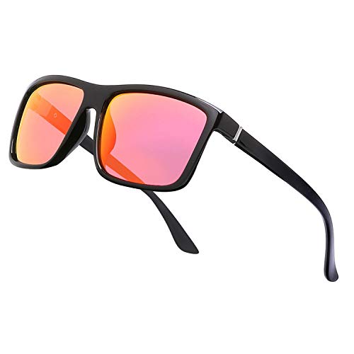 NIEEPA Men's Driving Sports Polarized Sunglasses Square Plastic Frame Glasses (Red Silver Lens/Bright Black Frame)