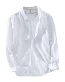 Kragenform: Kent Herren Leinenhemd Dünne Leicht Langarm Strand Hemd Bequem Atmungsaktiv Langarmshirt Freizeithemd Weiß 2XL