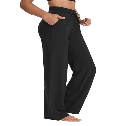 Generisch Palazzo Hose Damen Übergröße – Weite Hose mit hohem Bund und Taschen, Bequeme Stretch Freizeithose für Alltag (DE/NL/SE/PL, Alphanumerisch, 5XL, Große Größen, Tall, Schwarz)
