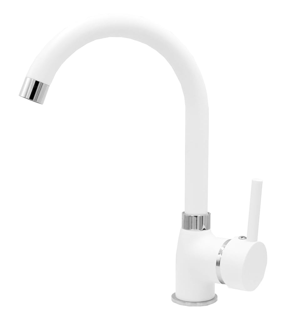 Granitan - Zlewozmywak granitowy Argos + armatura BETA - biały - 1 umywalka z ociekaczem - 62 x 44 cm - z syfonem - powłoka GraniProtect