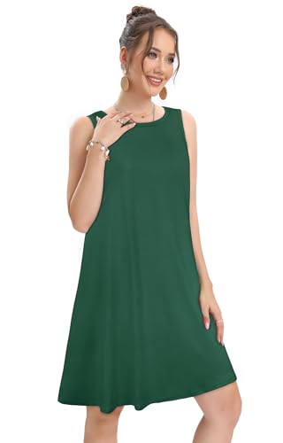 Image of elescat Women's Summer Dresses 2026 Beach Casual Sleeveless Floral Print Tank Loose Sundress with Pocket