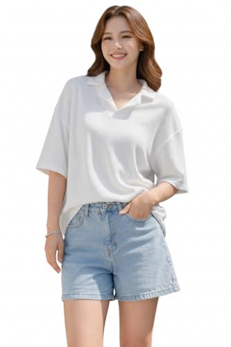 Image of Zilcon Oversized Tshirts for Women V-Neck Summer Short Sleeve Casual Loose Top