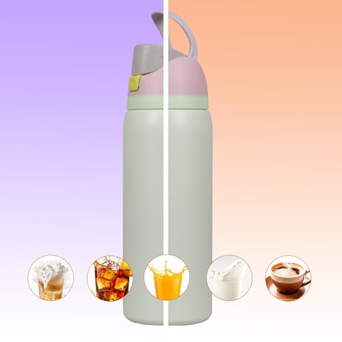 Image of FreeSip Gym Water Bottle with Straw & Chug Lid - Leak Proof Push Button Opening, BPA Free, Large Capacity Sports Bottle with Carry Handle (Off-White, 960 ML)