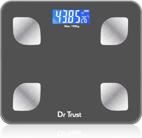 Dr Trust (USA) Rechargeable Bluetooth Digital Smart Fitness Body Fat Composition Analyzer BMI Weight Machine For Human USB Electronic Weighing Scale- 505 (Gray)