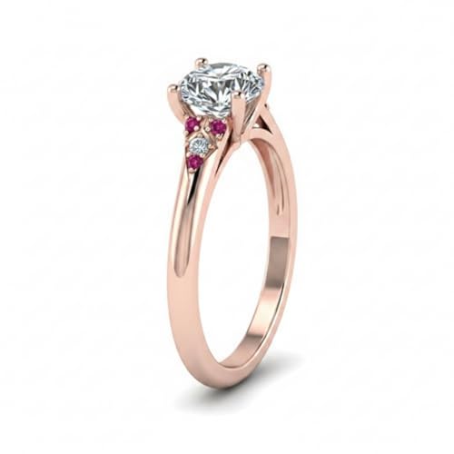 Image of Choose Your Gemstone Petite Dome Engagement Ring Rose Gold Plated Round Shape Petite Engagement Rings Everyday Jewelry Wedding Jewelry Handmade Gifts for Wife US Size 4 to 12