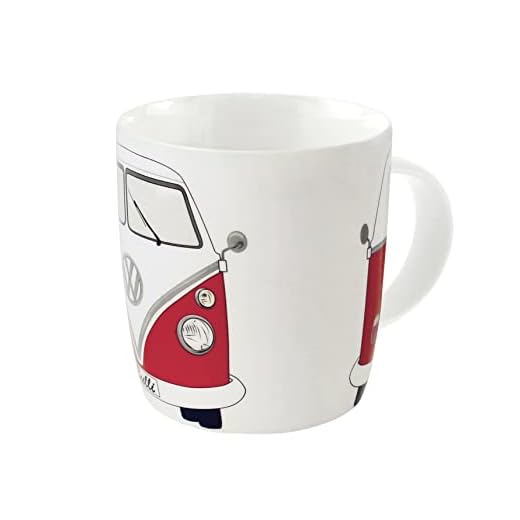 BRISA VW Collection - Volkswagen Furgoneta Hippie Bus T1 Van Taza grande de Café de Porcelana (New Bone China) en Caja de regalo, Copa de Té, Decoración de la Mesa/Camping/Souvenir (Frente/Rojo)