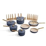 ALL-IN-ONE COOKWARE SYSTEM: Includes 8", 10", and 12" Fry Pans, 2QT & 3QT Saucepans, 4QT Sauté Pan, 7QT Stock Pot, Stainless Steel Strainer Basket, and 4 modular storage racks for the ultimate kitchen upgrade. THERMAKIND NONSTICK COATING: Our signatu...