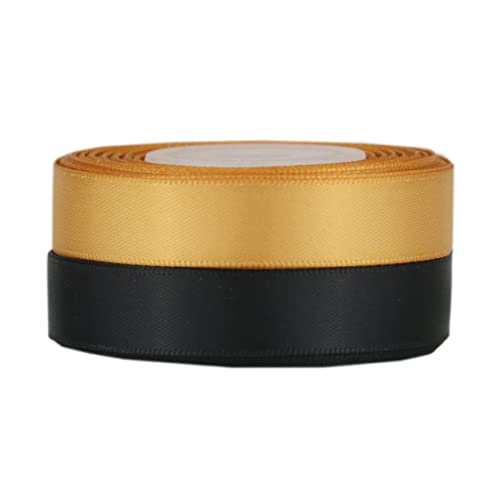 Dindosal 2 Roll Bundle Black And Gold Graduation Ribbon Double Face Satin Ribbon 1/2 Inch X 10 Yds Each Thin Gold Ribbon For Crafts Ribbon For Gift Wrapping Baby Shower #TOP11