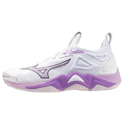 Mizuno Wave Momentum 3 Femme Blanc Violet Mizuno Femme Chaussures de Volleyball, Blanc, 38 EU