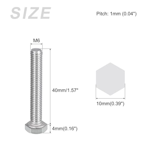 Image of METALLIXITY Hex Bolts (M6-1x40mm) 20Pcs, 304 Stainless Steel Coarse Fully Threaded Hex Head Screw Bolt Machine Screws - for Furniture Repair, Silver