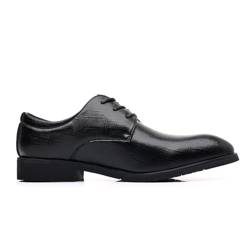 Men's Classic Derby Dress Shoes, Lace-up Oxford, Black Leather, Business Formal4