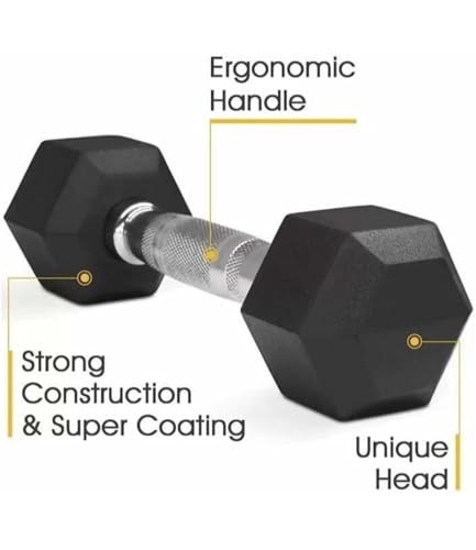 Image of Hex Dumbbells, Pair of 2, Rubber Coated Cast Iron, Steel Handle with Textured Grip, Strength Training (HEX DUMBBELLS 2.5 KG PAIR)