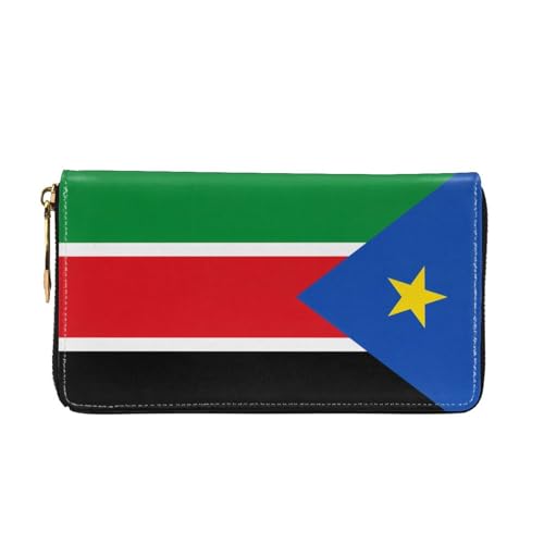 Flag of South Sudan Long leather wallet - with zipper - portable and waterproof, suitable for office, study and daily use2