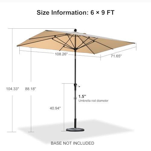 Image of PURPLE LEAF Patio Market Umbrella 9' x 6' Rectangle Dual Tilt Beige Outdoor