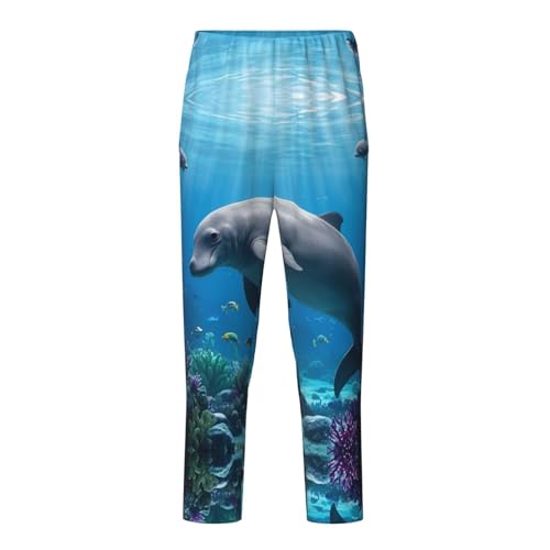 Pajama Pants Pajama Bottoms with Elastic Waistband Sleepwear Lounge PantsOcean Manatee Dolphins Fish