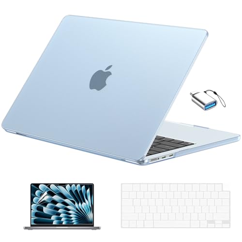 Image of EooCoo for MacBook Air 13 inch Case M5 /M4 /M3 /M2 2026-2022, Matte Sky Blue | Scratch Resistant, Fit for Air 13.6 inch, Hard Shell, Keyboard Cover, Screen Film & Type-C Included, A3449 /A3240 /A3113 /A2681