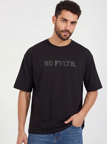 Image of FYLTR Men's Relaxed Fit Oversized T-Shirt | Cotton Blend | Round Neck and Half Sleeves Casual T-Shirt | Comfortable Summer Wear