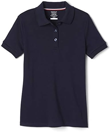 French Toast Girls Size Short Sleeve Interlock Polo with Picot Collar, Navy, X-Large/18/20/Plus