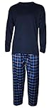 Mens Pyjama Set Tshirt Pyjamas Men Pjs Loungewear Check Woven Sleepwear Pajama Bottom Nightwear Long Sleeve T-Shirts Checked Pjama Lounge Pants Tee Top Blue XL