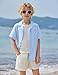 Arshiner Boys Short Sleeve Button Down Shirt Texture Summer Beach Vacation Shirt 11-12 Years Light Blue