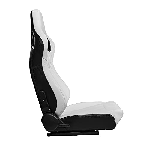 2 Pcs Adjustable Universal Racing Seats With Double Sliders, Pvc Leather Upholstered Reclinable Bucket Seats, 1 Pair Of Sport Seats For Vehicles (White With White Stitching, 23.2''X20.1''X36.3'') #TOP2