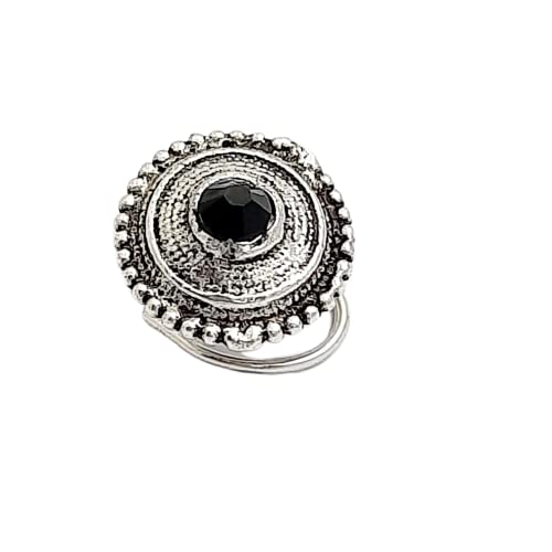 Beautiful Classic Designs Silver Oxidized Finishing Without Piercing Nose Pins for Women & Girls-image-0