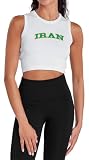 Popfunk Iran Country Pride Varsity Arch Futbol Soccer Fan Team Color Women's Sleeveless Crop Top Tank, White, Small