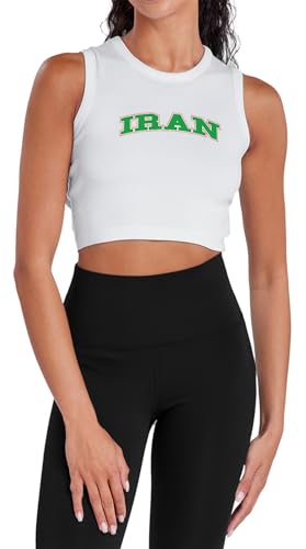 Popfunk Iran Country Pride Varsity Arch Futbol Soccer Fan Team Color Womens Sleeveless Crop Top Tank White Small