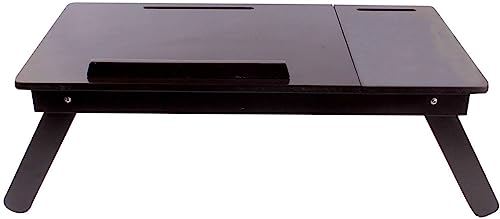 Image of Multi-Tasking Bamboo Lap Desk - Folding TV Tray Table for Laptop, Tablet Pre Assembled Table - Walnut Brown