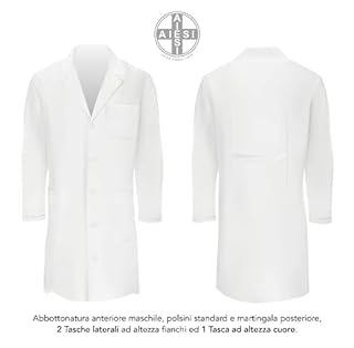 AIESI® Camice per medico laboratorio da uomo bianco in cotone 100% sanforizzato taglia 54