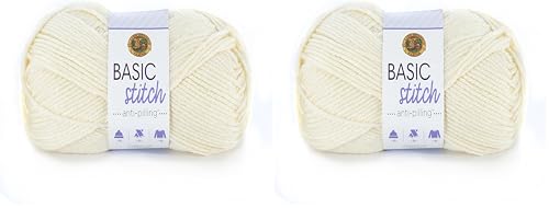 Image of Lion Brand Yarn Basic Stitch Anti-Pilling Knitting Yarn, Yarn for Crocheting, Ecru, 555 Foot (Pack of 2)