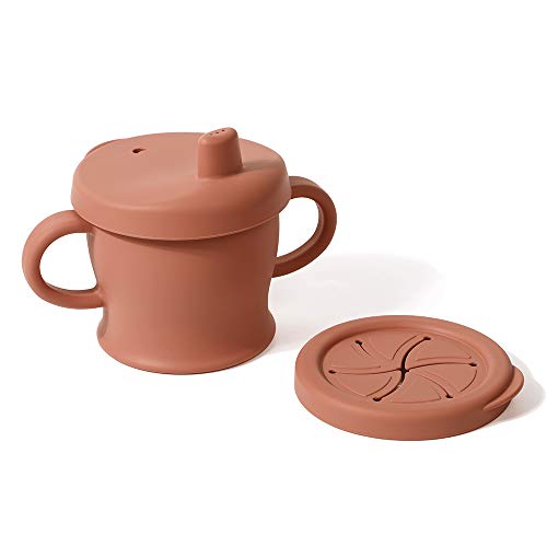 Image of haakaa Silicone Sip-N-Snack Cup, Toddlers Sippy Cup&Snack Container 2-in-1, 100% Food Grade BPA Free Training Cup for Baby 6 Month+, 8 Oz (Rust)