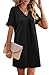 OFEEFAN Plus Size Dresses for Curvy Women Summer Short Sleeve V Neck Pleated Flowy Dresses for Women with Pockets Black 2XL
