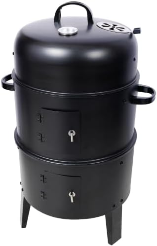 16-Inch Vertical Charcoal Smoker Grill, 3-in-1 BBQ Smoker & Grill with Thermometer, Dual Doors, Adjustable Vents, Portable Outdoor Cooker for