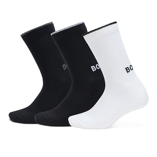 BOSS Men's 3-Pack Back Logo Ribbed Cotton Socks