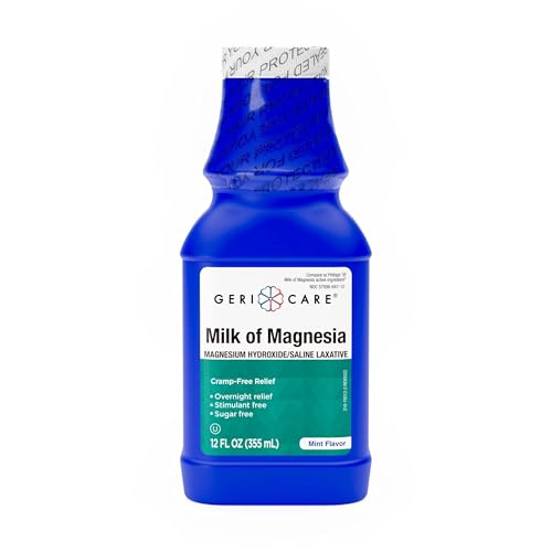 GeriCare Milk of Magnesia Magnesium Hydroxide 1200mg | Mint Flavor | Constipation Relief | Cramp-Free Saline Laxative | 12 Fl Oz (Pack of 1)