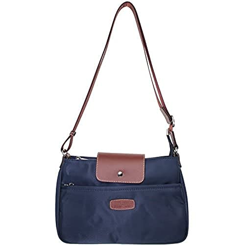 Hexagona Damen Garni Croûte Cuir de Vachette Paris Kollektion Diversite - Marineblau - aus Nylon - Crossbody kleine Tasche - Umhängetasche - Handtasche, Marine, Einheitsgröße Cover