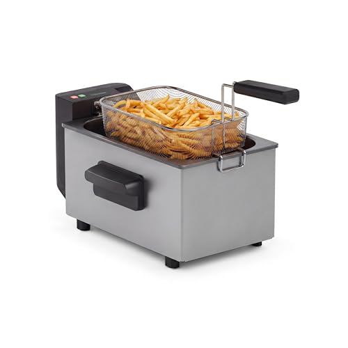 Tristar Friteuse en Acier Inoxydable, Capacité 3L, Température Réglable jusqu’à 190°C, Zone Froide, Pièces Lavables Lave-Vaisselle, Parois Froides, FR-9326, Noir